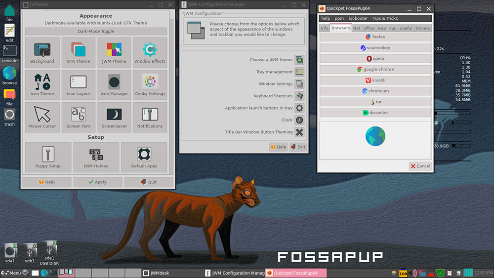 Puppy Linux FossaPup set up tools GUI